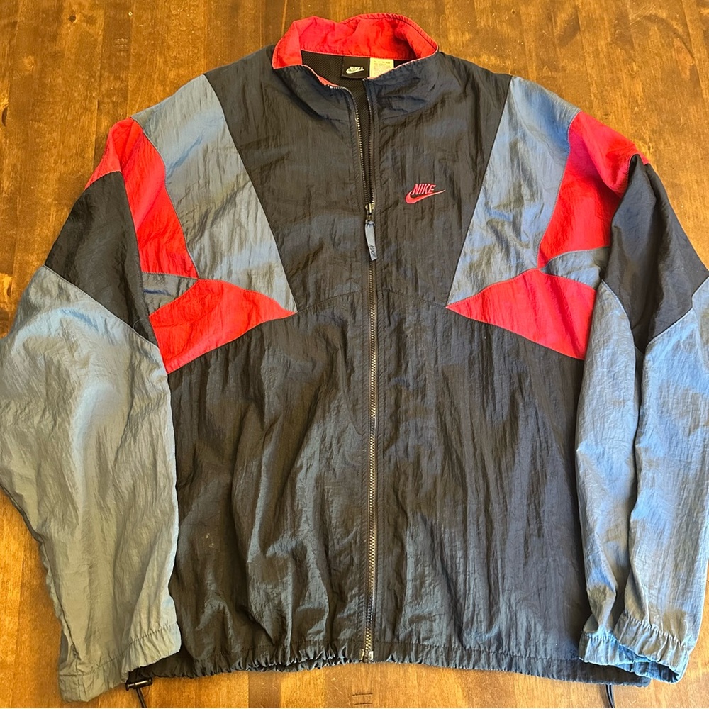 Vintage Nike XL Mens Windbreaker Full Zip Black Red Gray Retro Lightweight - Picture 1 of 9